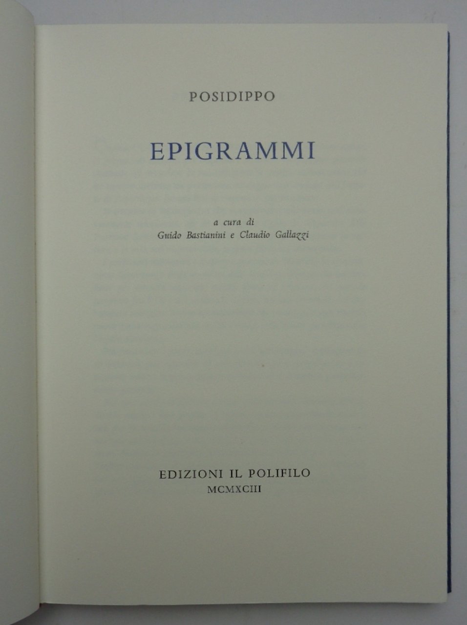 EPIGRAMMI. (Testo greco a fronte). | Immagine principale