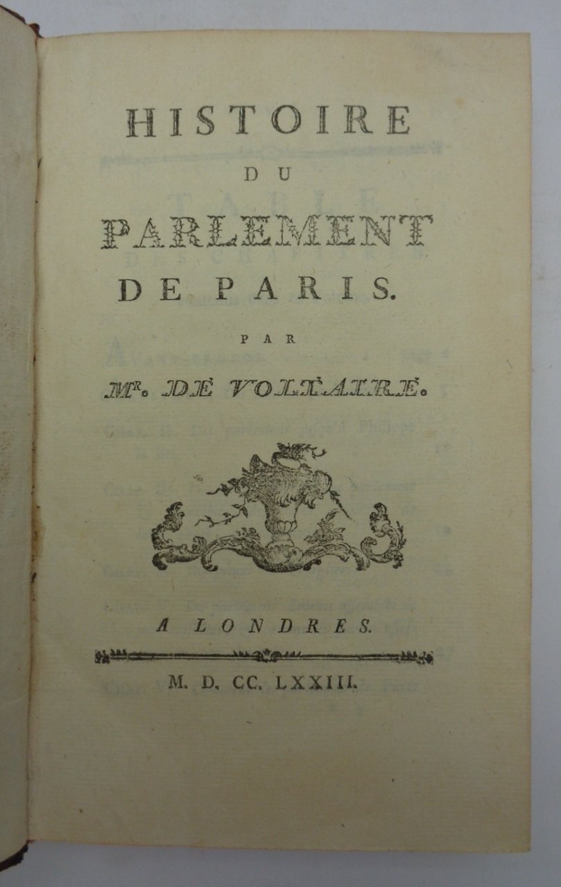 HISTOIRE DU PARLEMENT DE PARIS par Mr de Voltaire. | Immagine principale