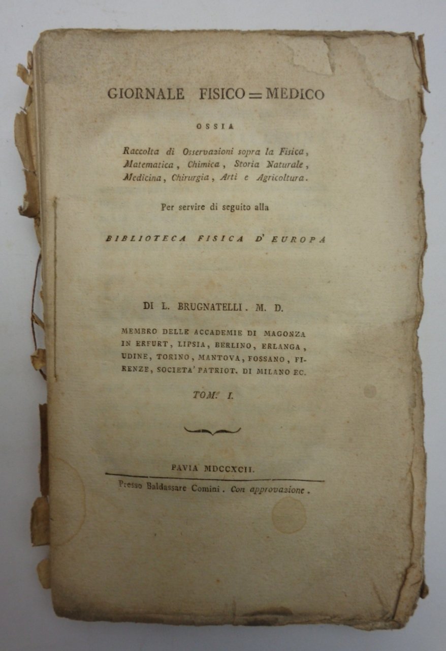 LETTERA ALL'AUTORE DELL'OPERA SOPRA L'AURORA BOREALE. in GIORNALE FISICO-MEDICO, tomo …