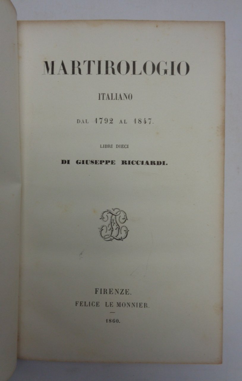 MARTIROLOGIO ITALIANO DAL 1792 AL 1847. | Immagine principale