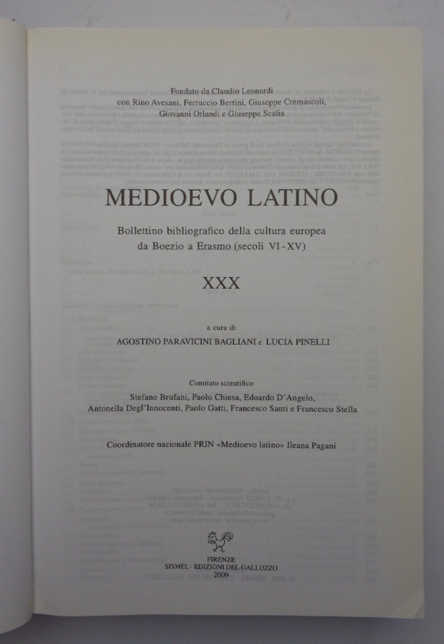 MEDIOEVO LATINO. Volume XXX. Bollettino bibliografico della cultura europea da …