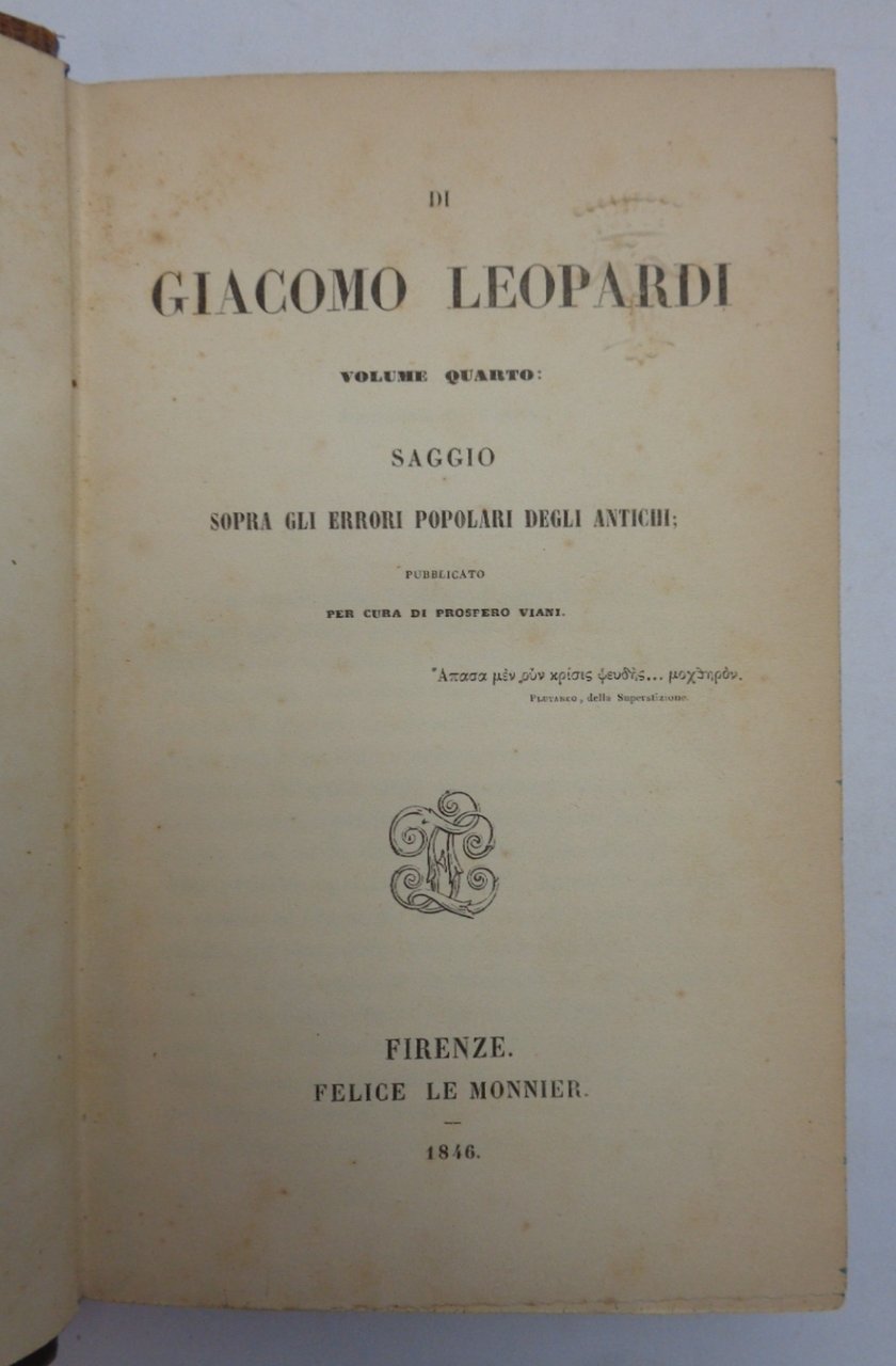SAGGIO SOPRA GLI ERRORI POPOLARI DEGLI ANTICHI. Insieme a: PARALIPOMENI … | Immagine principale