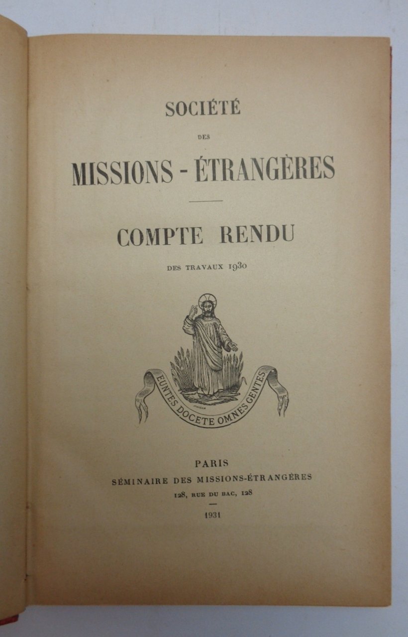 SOCIETÉ DES MISSIONS-ETRANGERES. COMPTE RENDU DES TRAVAUX 1930. | Immagine principale