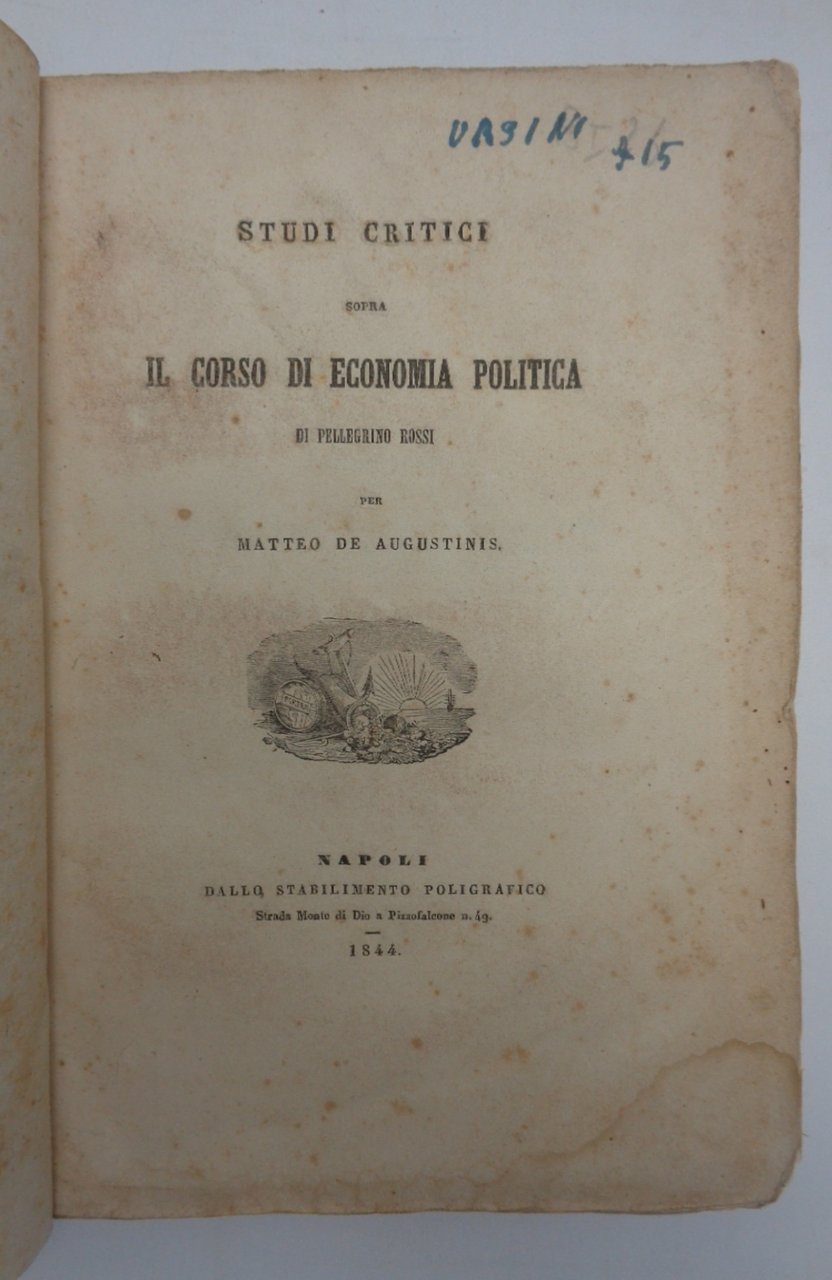 STUDI CRITICI SOPRA IL CORSO DI ECONOMIA POLITICA DI PELLEGRINO … | Immagine principale