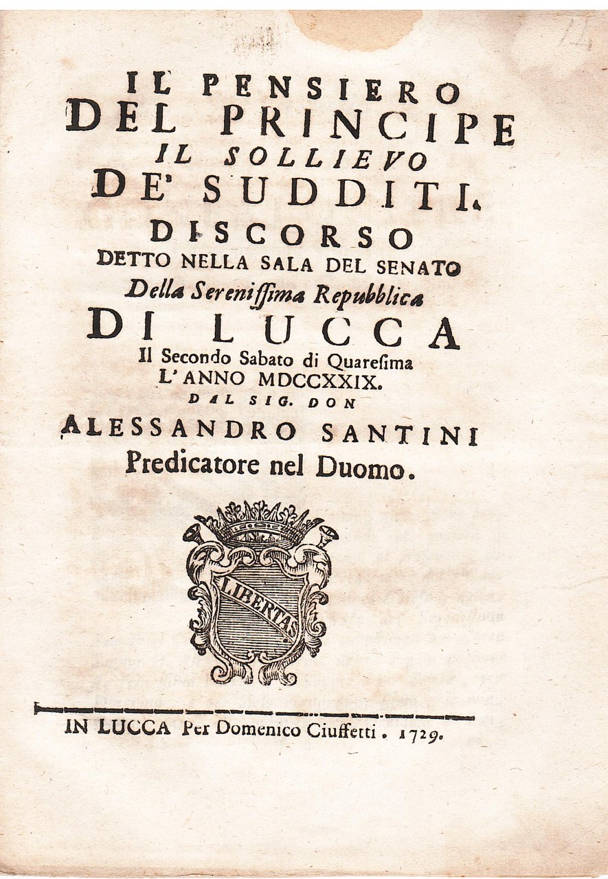 Il pensiero del Principe, il sollievo de' Sudditi