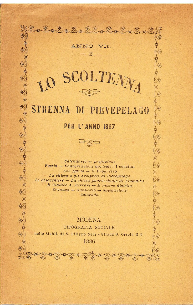 Lo Scoltenna. Strenna di Pievepelago per l'anno 1887 | Immagine principale