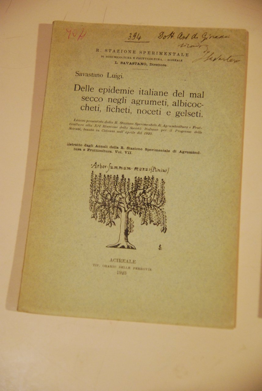 delle epidemie italiane del mal secco negli agrumeti albicoccheti ficheti …