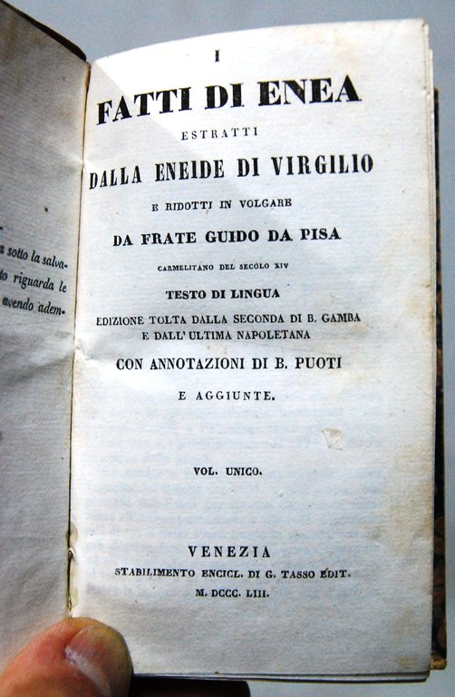 fatti di enea estratti dalla eneide di virgilio ridotti in volgare (perfette cdz. NUOVO)