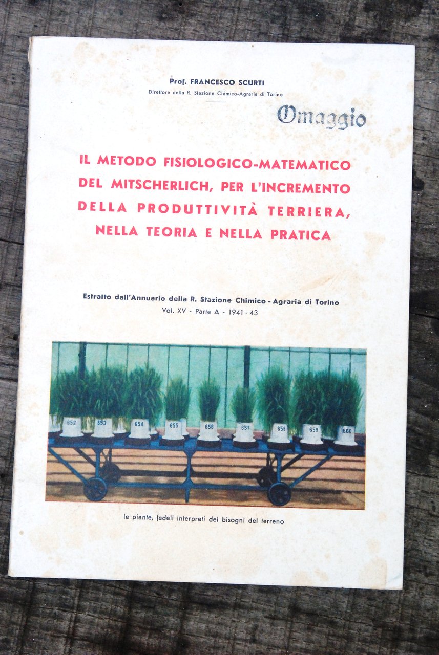 IL METODO FISIOLOGICO-MATEMATICO del MITSCHERLICH, per l'INCREMENTO della PRODUTTIVITà TERRIERA, … | Immagine principale