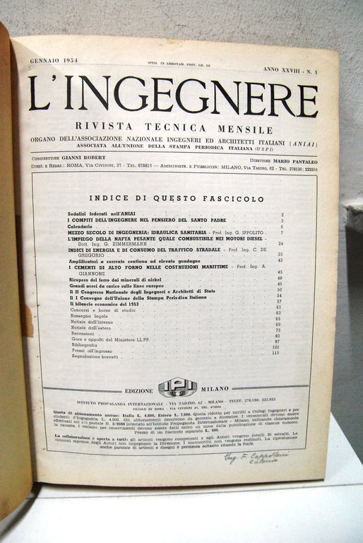 L'ingegnere rivista tecnica mensile 1 semestre 1954 completa