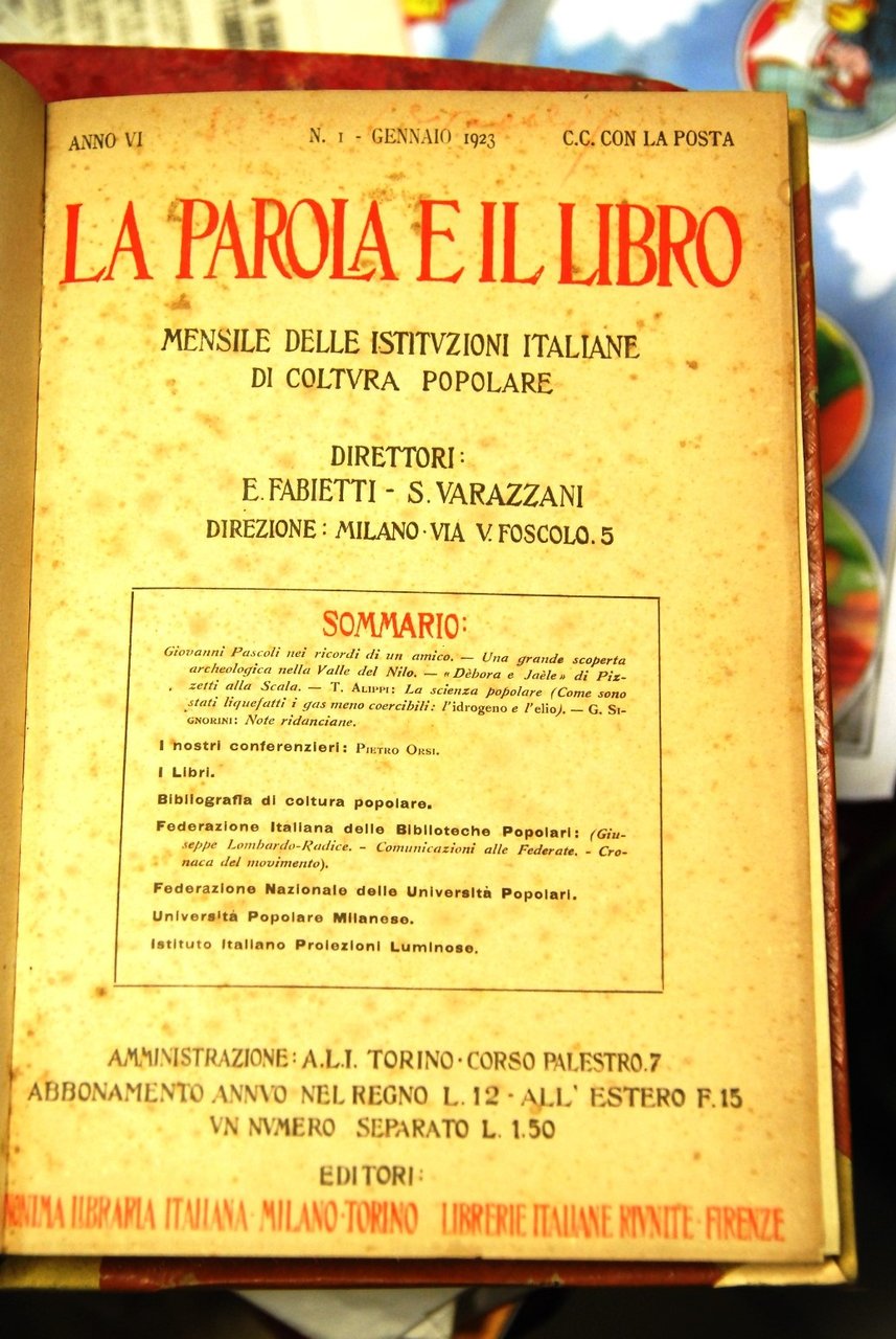 La Parola e il libro, anno VI numeri da 1 …