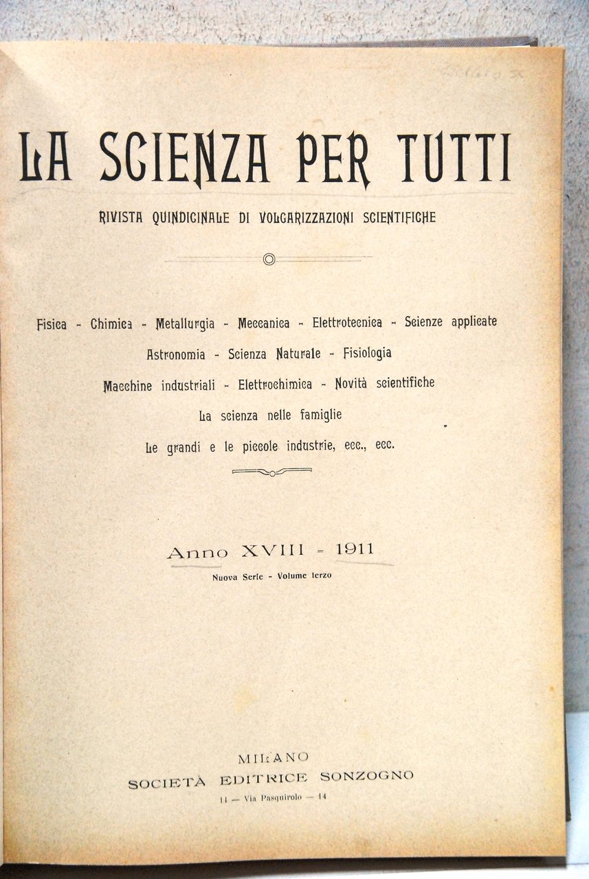 la scienza per tutti annata xviii