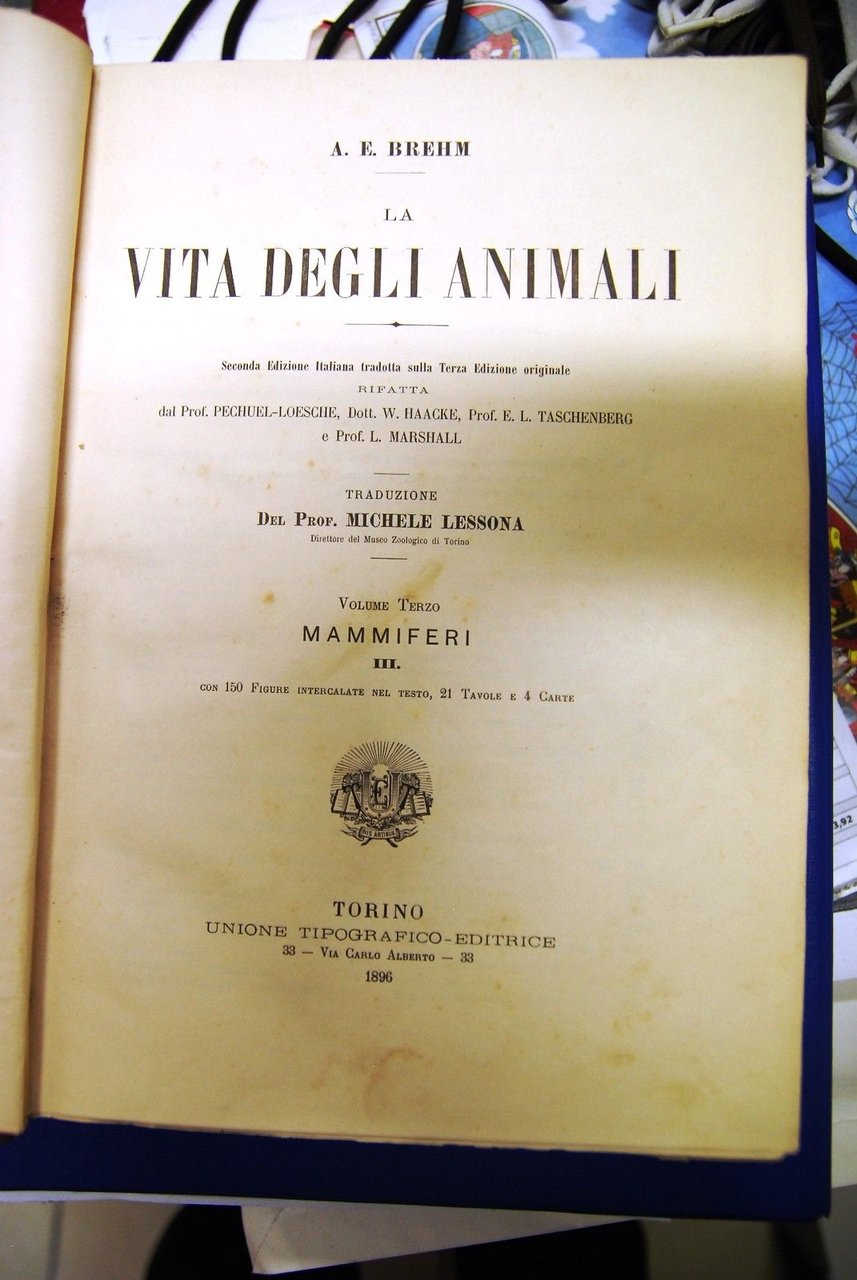 La Vita degli Animali, volume III Mammiferi, tradotto da Michele …