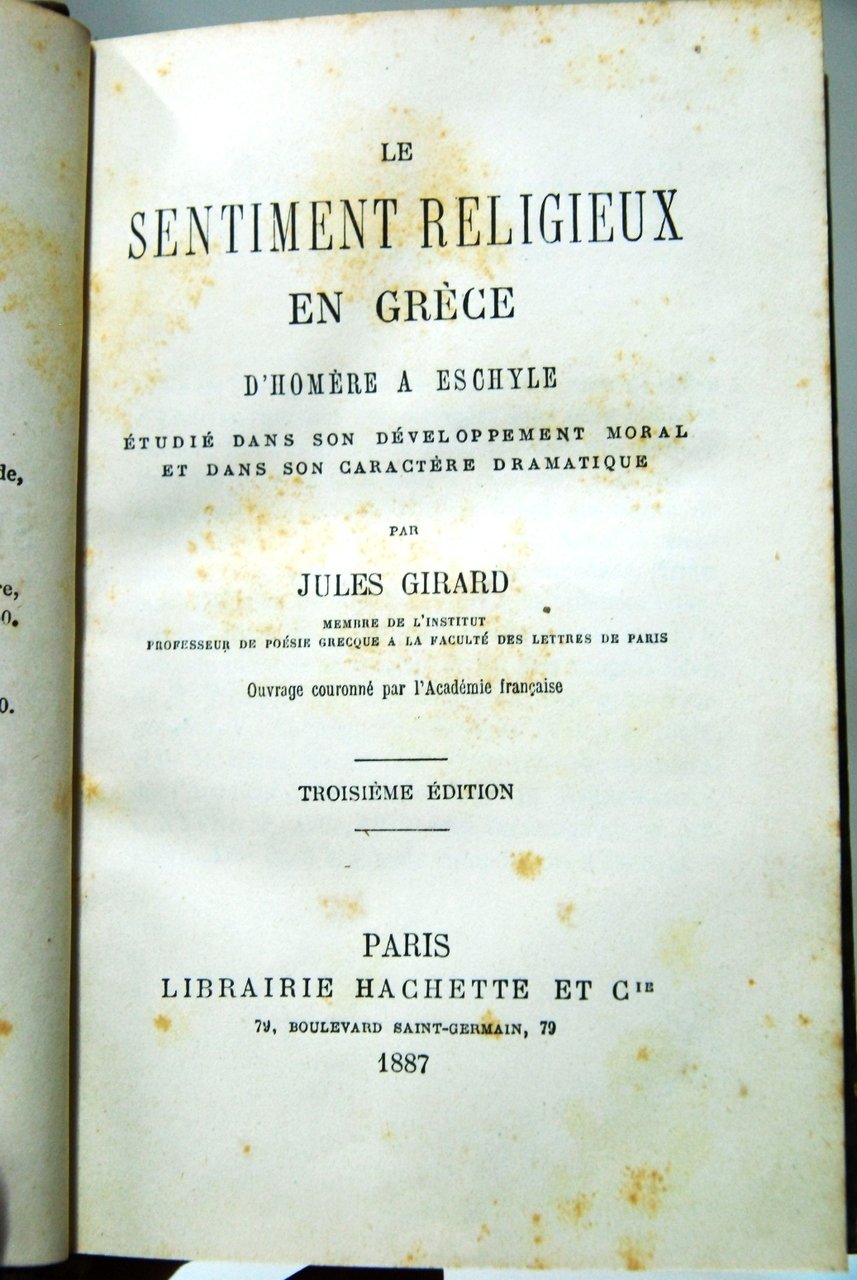 Le sentement religieux en grece d'homere a echyle