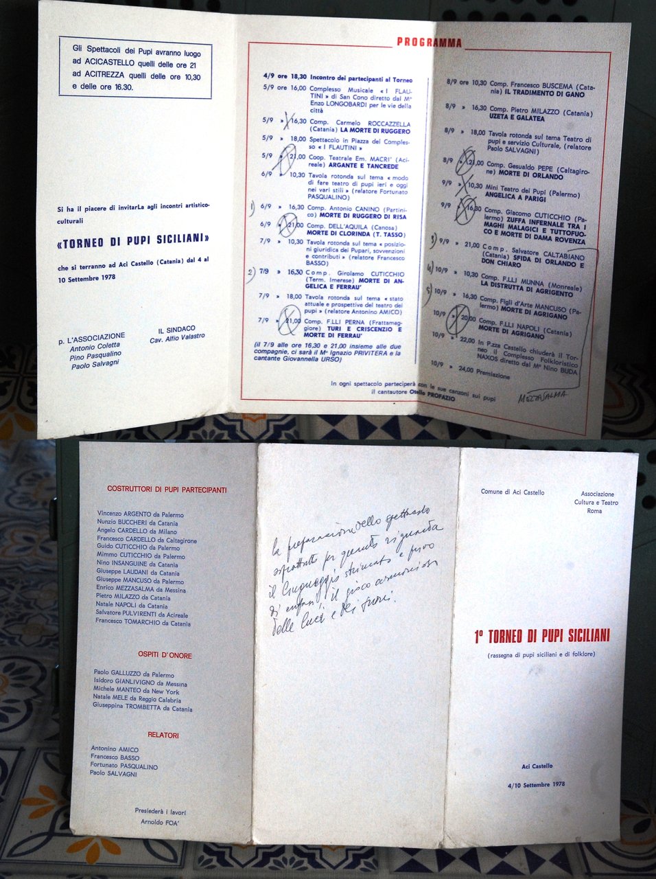 locandina primo torneo di pupi siciliani ((con annotazioni dello scrittore …