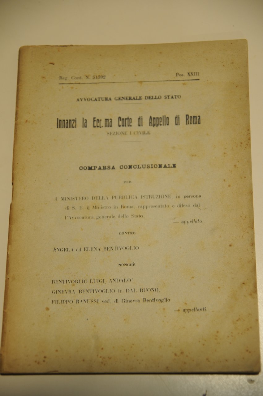ministero PI contro angela elena bentivoglio per dipinto musicale estasi …