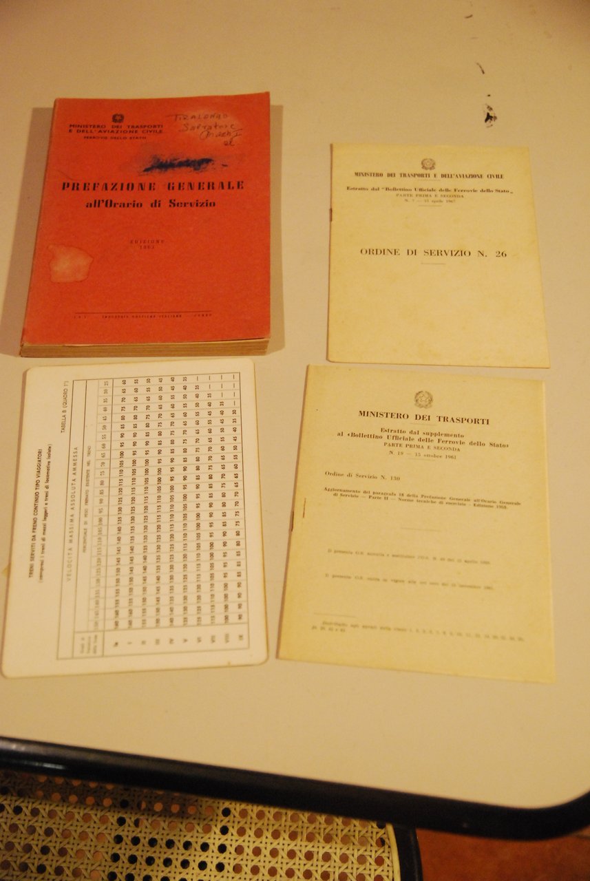 prefazione generale all'orario di servizio 1963 con ordine di servizio …