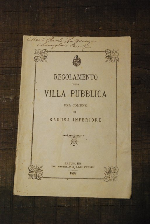 regolamento della villa pubblica del comune di ragusa inferiore
