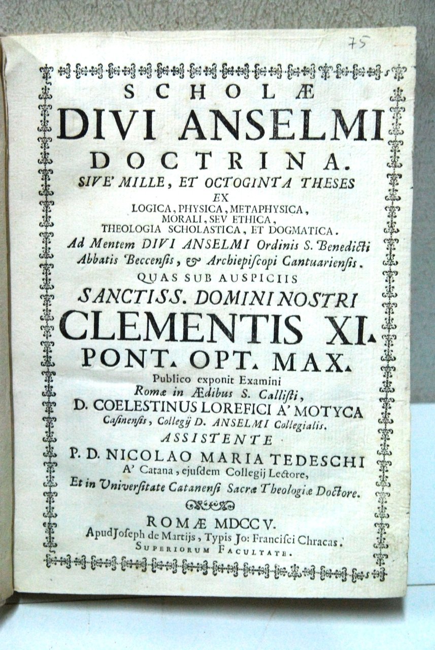 scholae divi anselmi doctrina sive mille et octiginta theses sanctiss. …