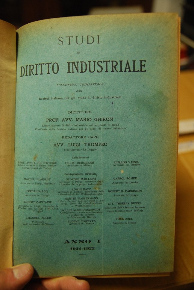 Studi di Diritto Industriale, Anno I (1921 - 22) 380 …