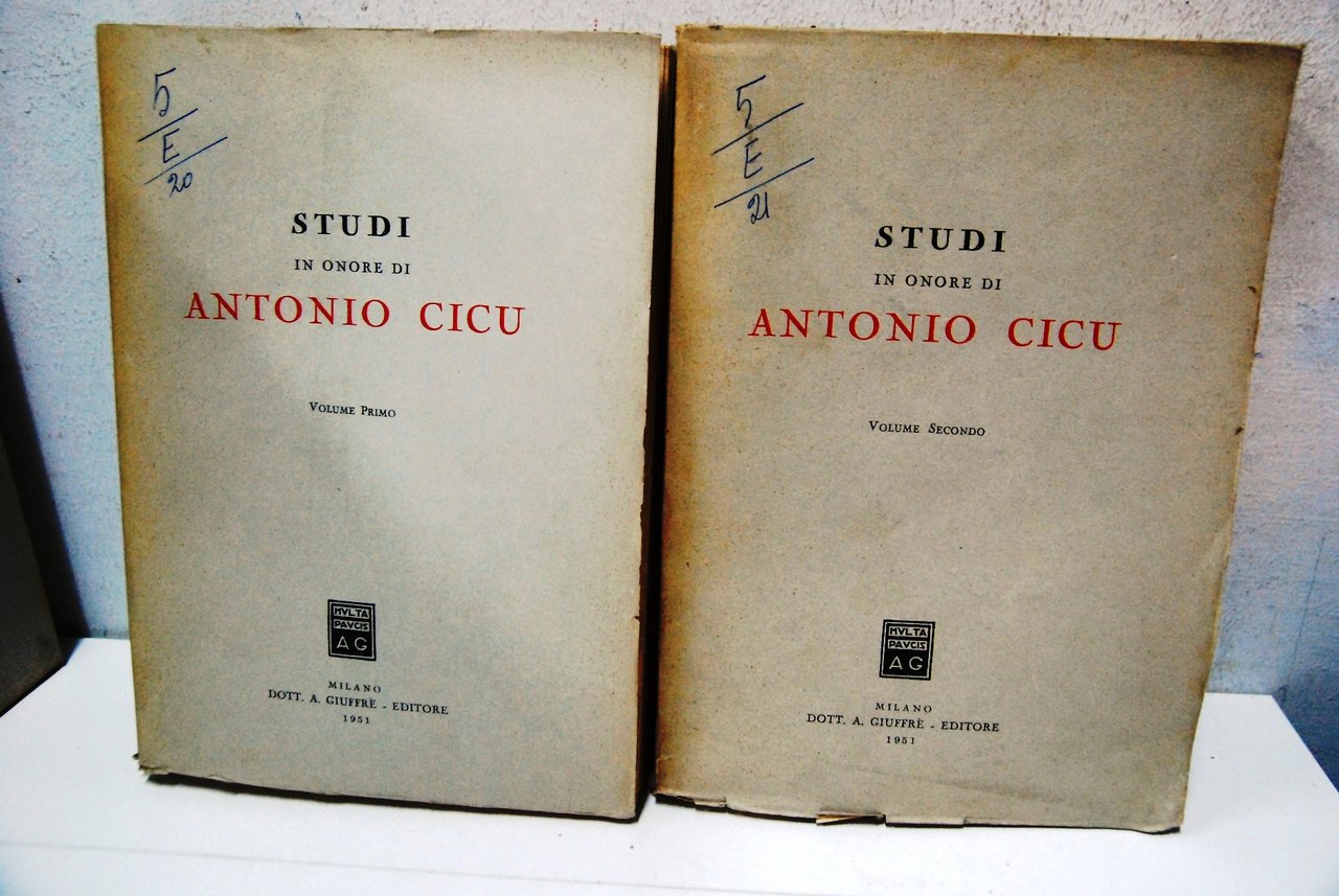 Studi in onore di antonio cicu in 2 volumi ? …