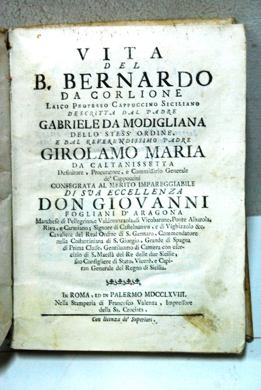 vita del bernardo da corlione cappuccino siciliano girolamo maria da … | Immagine principale