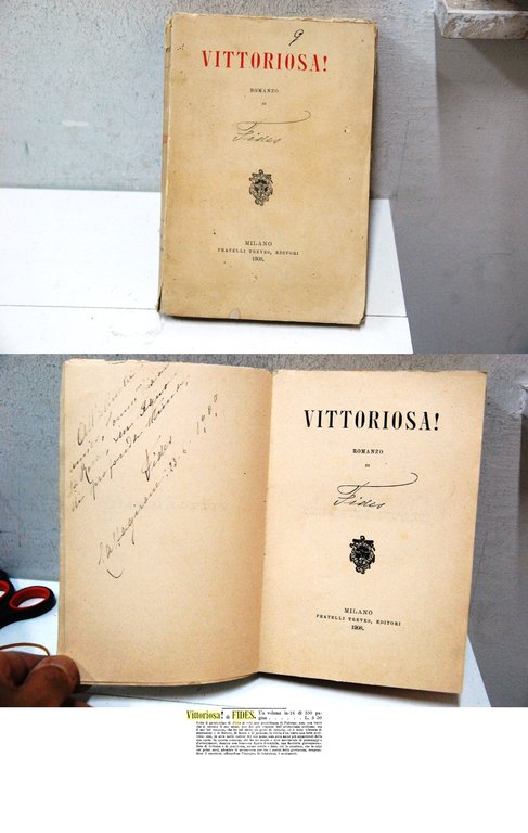 vittoriosa romanzo con dedica e firma autografa (sotto lo pseudonimo fides si cela una gentildonna di palermo)