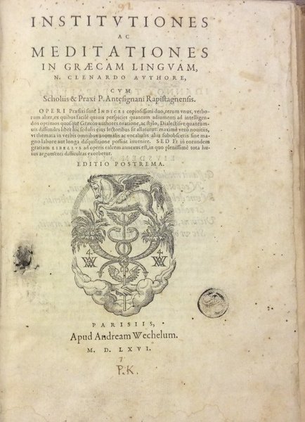 INSTITUTIONES AC MEDITATIONES IN GRAECAM LINGUAM. - Scholiis & Praxi …