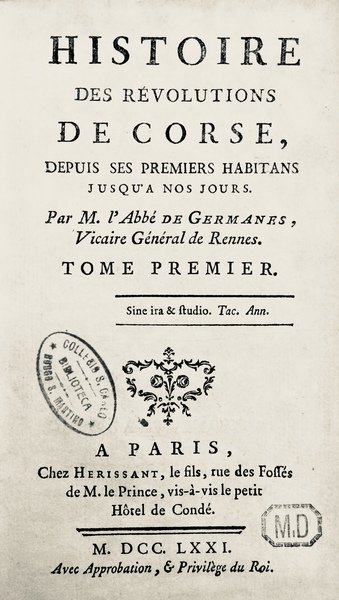 HISTOIRE DES REVOLUTIONS DE CORSE. - Depuis ses premiers habitans …