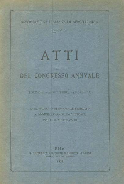 ATTI DEL CONGRESSO ANNUALE DELL'ASSOCIAZIONE ITALIANA DI AEROTECNICA (A.I.D.A.).