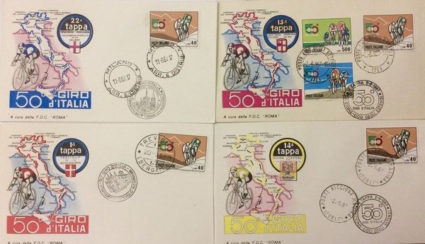 50° GIRO CICLISTICO D'ITALIA. - Collezione completa degli annulli postali …