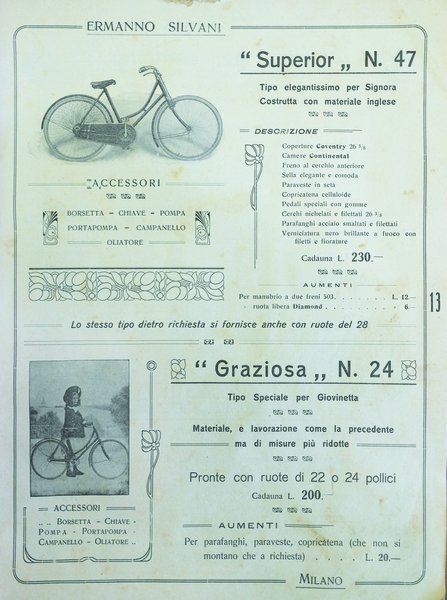 CATALOGO GENERALE 1911 ERMANNO SILVANI - VELOCIPEDI.
