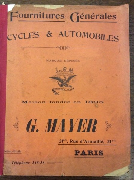 G. MAYER. FOURNITURES GENERALES CYCLES & AUTOMOBILES.