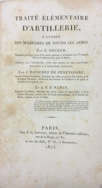 TRAITE' ELEMENTAIRE D'ARTILLERIE. - A l'usage des militaires de toutes … | Immagine principale