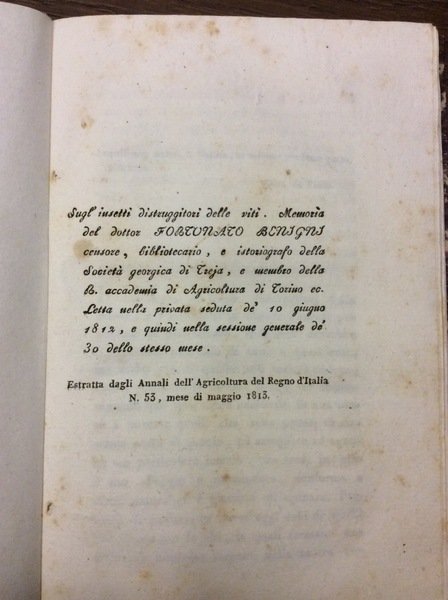 SUGL'INSETTI DISTRUGGITORI DELLE VITI. - Memoria letta nella privata seduta …