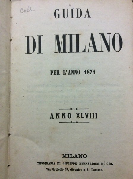 GUIDA DI MILANO PER L'ANNO 1871.