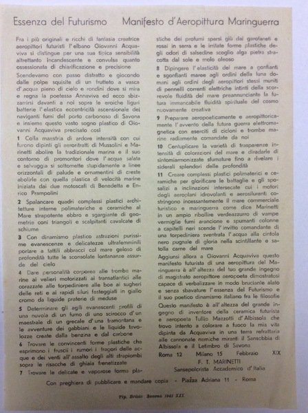 ESSENZA DEL FUTURISMO. MANIFESTO D. 'AEROPITTURA MARINGUERRA.