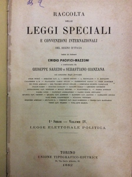 LEGGE ELETTORALE POLITICA. - Prima Serie - Vol. IV - …