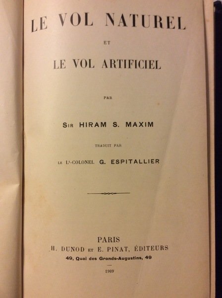 LE VOL NATUREL ET LE VOL ARTIFICIEL. - Traduit par …