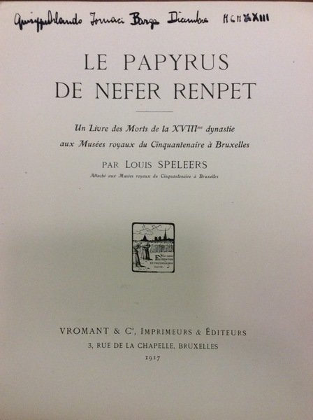 LE PAPYRUS DE NEFER RENPET. - Un Livre des Morts …