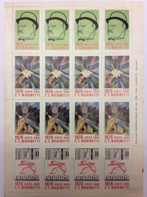 1976 CENTO ANNI F.T. MARINETTI. PRIMO FOGLIO CHIUDILETTERA FUTURISTI "ARTE …