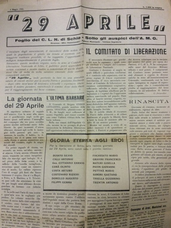 29 APRILE. - Foglio del Comitato di Liberazione Nazionale (C.L.N.) …