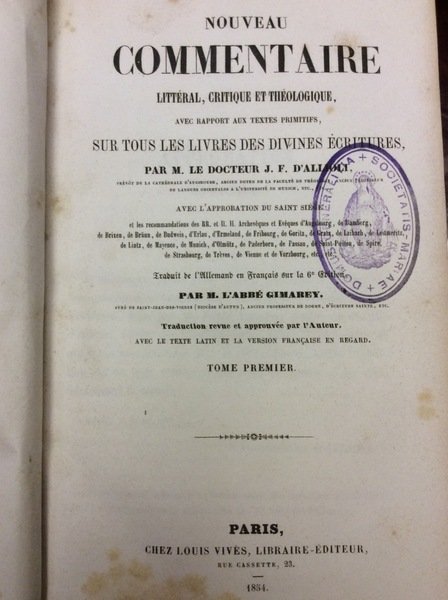 NOUVEAU COMMENTAIRE LITTERAL, CRITIQUE ET THEOLOGIQUE, SUR TOUS LES LIVRES …