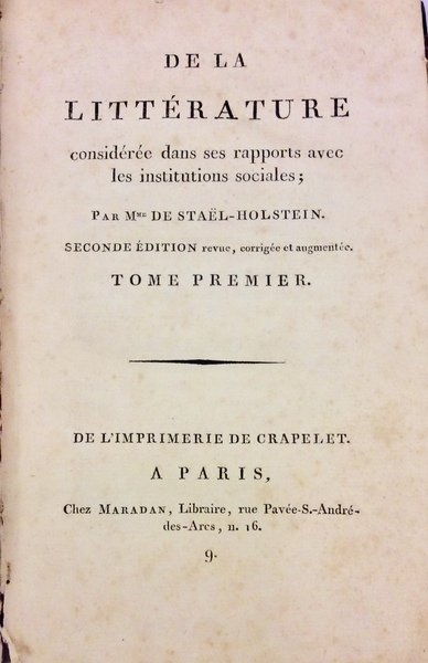 DE LA LITTERATURE. - Considérée dans ses rapports avec les …