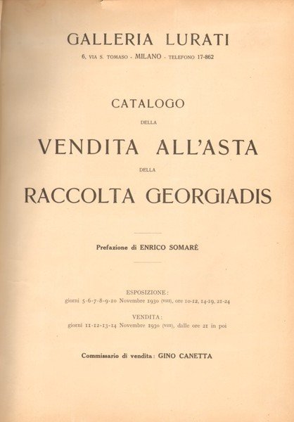 CATALOGO DELLA VENDITA ALL'ASTA DELLA RACCOLTA GEORGIADIS.