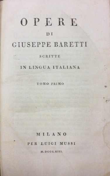 OPERE. - Scritte in lingua italiana.