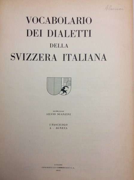 VOCABOLARIO DEI DIALETTI DELLA SVIZZERA ITALIANA.
