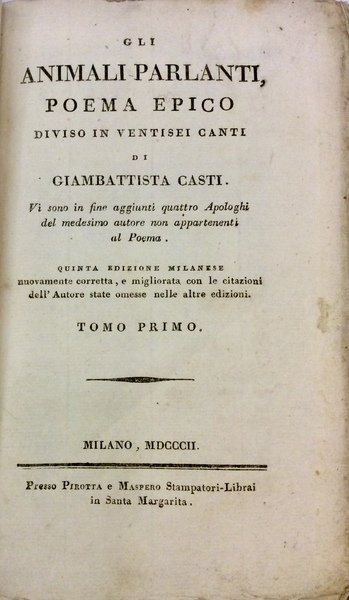 GLI ANIMALI PARLANTI. - Vi sono in fine aggiunti quattro …