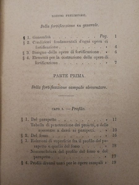 TRATTATO ELEMENTARE DI FORTIFICAZIONE CAMPALE. - Approvato dal Ministero della …