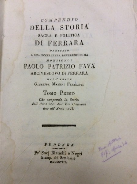 COMPENDIO DELLA STORIA SACRA E POLITICA DI FERRARA.